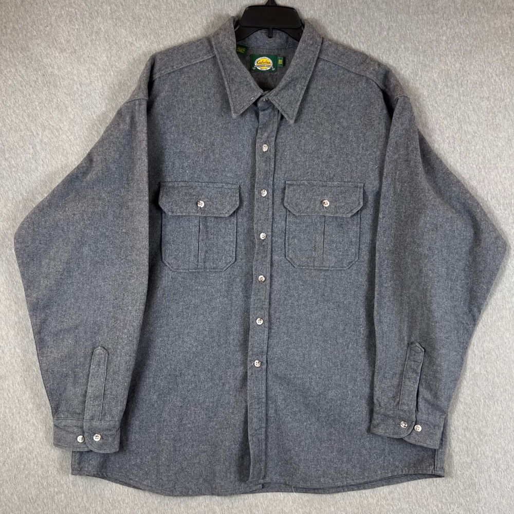 Cabelas Mens Vintage 3XL Tall Gray Chamois Shirt Long Sleeve Cotton Made in USA